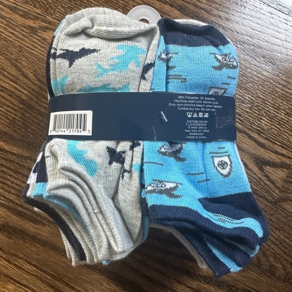 Kids No Show Socks 20 Pack Shark Print Striped Low Cut Sneaker Boys Size 6-8.5